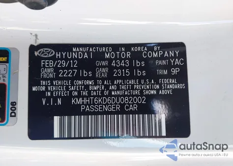 2013 Hyundai Genesis 2.0T Premium from USA, damaged, VIN KMHHT6KD6DU082002